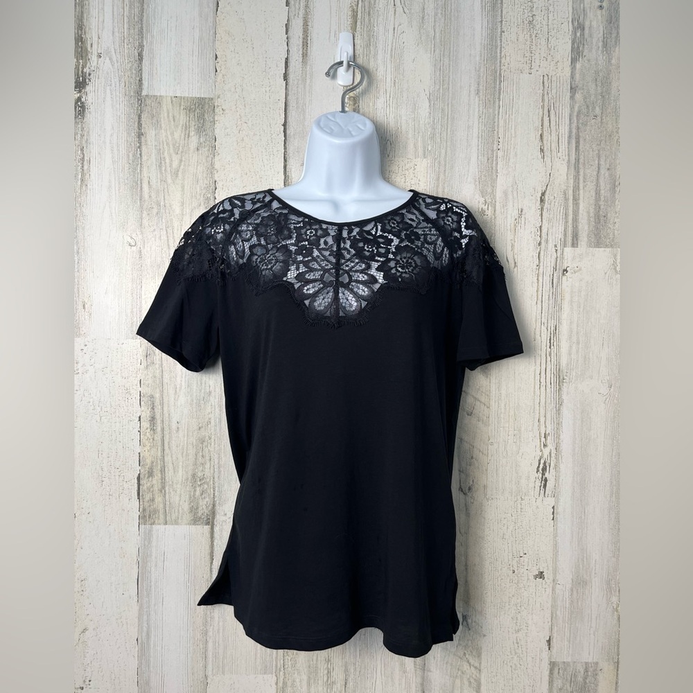 Sandro Black Lace Detail tshirt size 2